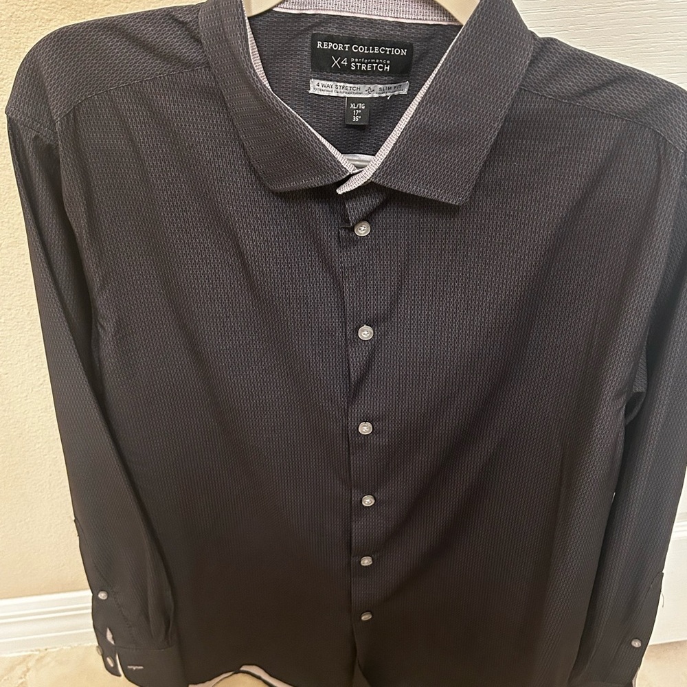 Report Collection Dark Gray X4 Stretch Performance Dress Shirt.